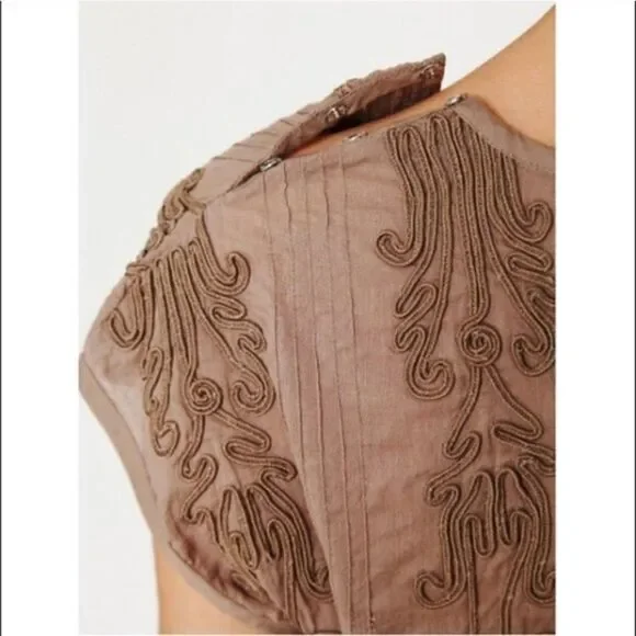 Free People Brown Embroidered Quills Cropped Top Size Small - Picture 4 of 14